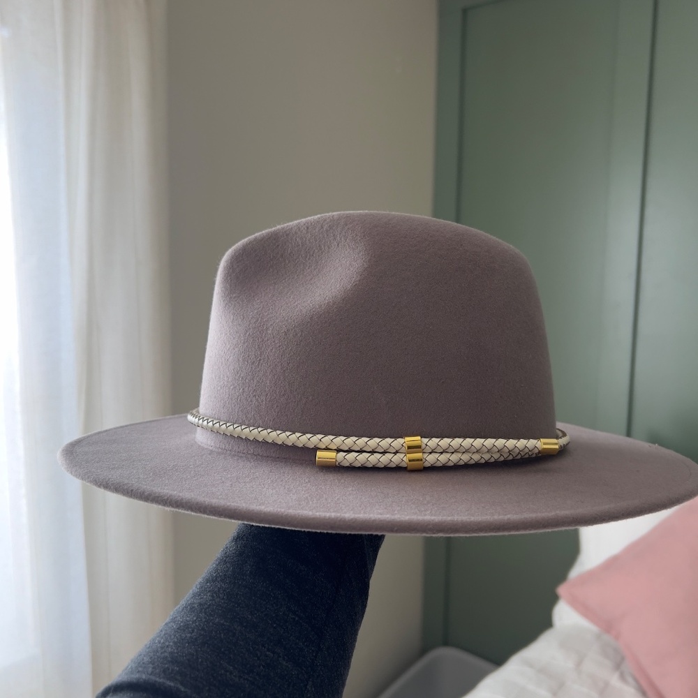 Gigi Pip Taupe Wool Felt Wide Brim Hat w/‎ Braided Band - Picture 12 of 12